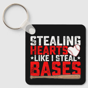 Stealing Hearts Like I Steal Bases Baseball Key Ring