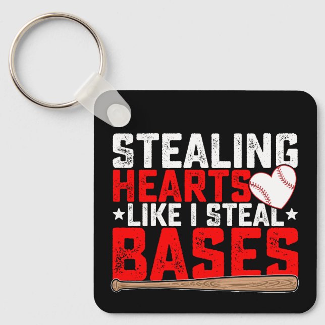 Stealing Hearts Like I Steal Bases Baseball Key Ring (Front)