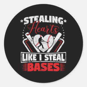 Stealing Hearts Like I Steal Bases Softball Baseba Classic Round Sticker