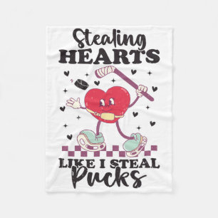 Stealing Hearts Like I Steal Pucks Funny Valentine Fleece Blanket