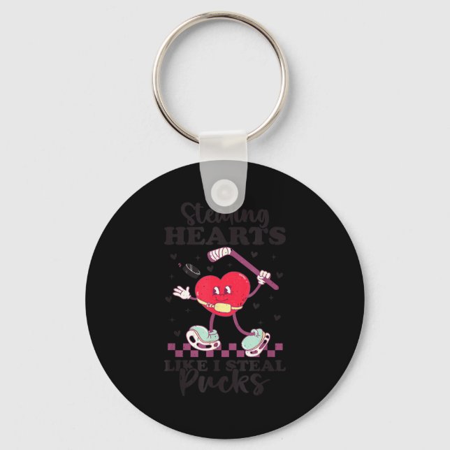 Stealing Hearts Like I Steal Pucks Funny Valentine Key Ring (Front)