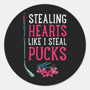 Stealing Hearts Like I Steal Pucks Ice Hockey Vale Classic Round Sticker