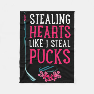 Stealing Hearts Like I Steal Pucks Ice Hockey Vale Fleece Blanket