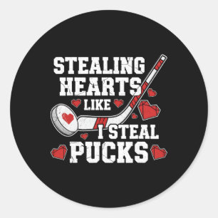 Stealing Hearts Like I Steal Pucks Valentine's Day Classic Round Sticker