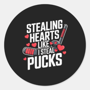 Stealing Hearts Like I Steal Pucks Valentines Day Classic Round Sticker