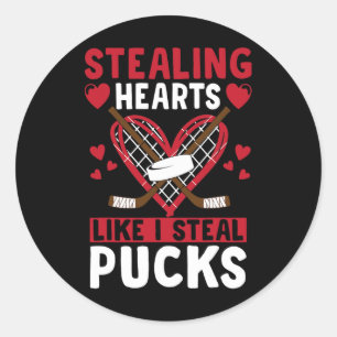 Stealing Hearts Like I Steal Pucks Valentines Day Classic Round Sticker