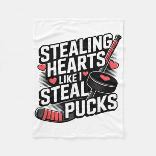 Stealing Hearts Like I Steal Pucks Valentine's Day Fleece Blanket