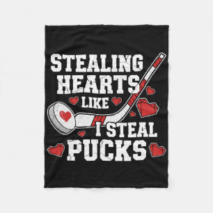 Stealing Hearts Like I Steal Pucks Valentine's Day Fleece Blanket