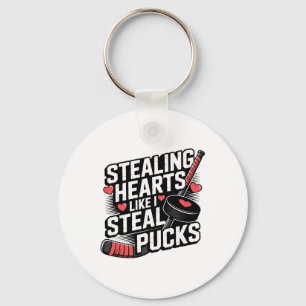Stealing Hearts Like I Steal Pucks Valentine's Day Key Ring