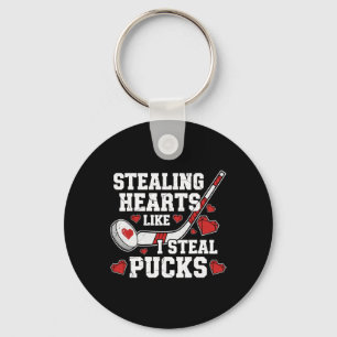 Stealing Hearts Like I Steal Pucks Valentine's Day Key Ring