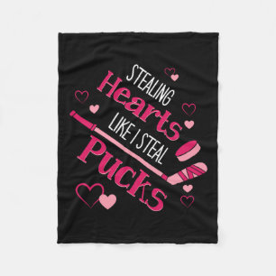 Stealing Hearts Pucks Hockey Ice Rink Valentine Da Fleece Blanket