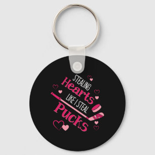 Stealing Hearts Pucks Hockey Ice Rink Valentine Da Key Ring