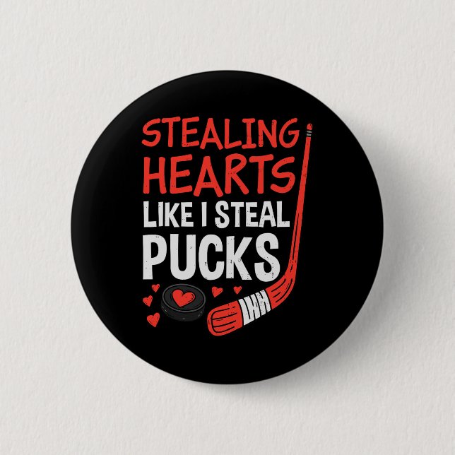 Stealing Hearts Stealing Pucks Hockey Valentines D 6 Cm Round Badge (Front)