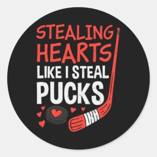 Stealing Hearts Stealing Pucks Hockey Valentines D Classic Round Sticker