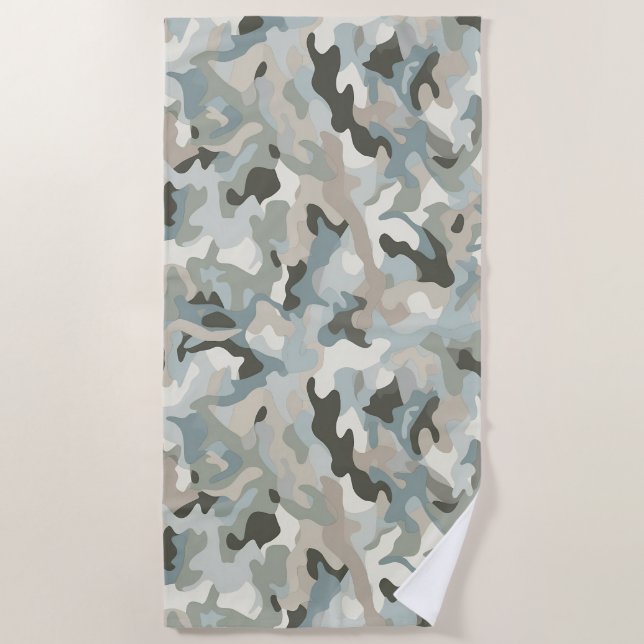 Stealth Blue Camo Wave Beach Towel (Front)