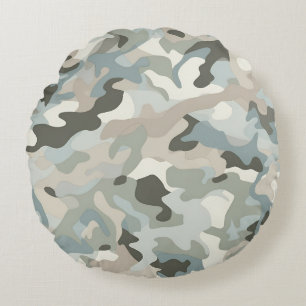 Stealth Blue Camo Wave Round Cushion