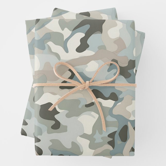 Stealth Blue Camo Wave Wrapping Paper Sheet (In situ)