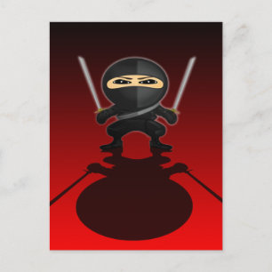 Stealth Ninja Boy Dual Katana Red Black Gradient Postcard