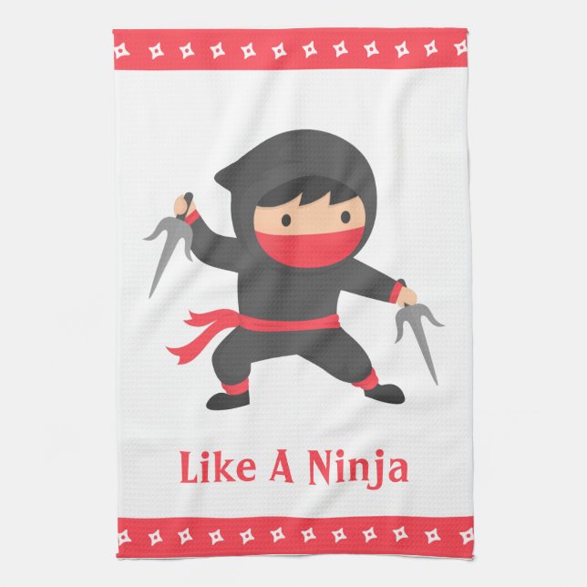 Stealth Ninja with Sai Weapons for Kids Tea Towel (Vertical)