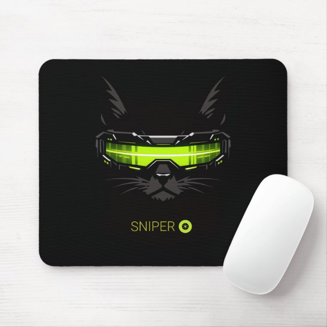Stealth Sniper Cat Neon Green Professional Mouse P Pad (With Mouse)