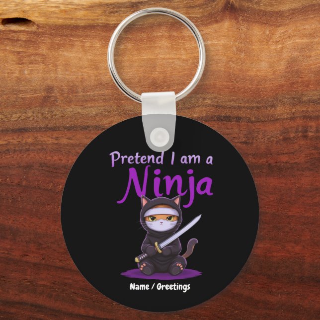 Stealthy Ninja Cat Masked Kitty Warrior Pun Key Ring (Front)