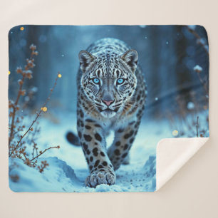 Stealthy winter feline glowing eyes frozen world sherpa blanket