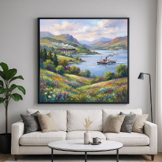 Steam Age Impressionistic Style Landscape Painting Poster
