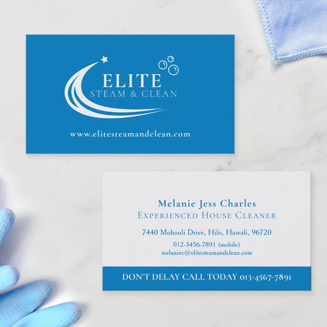 Steam Cleaning Business blue white  Business Card (Creator Uploaded)