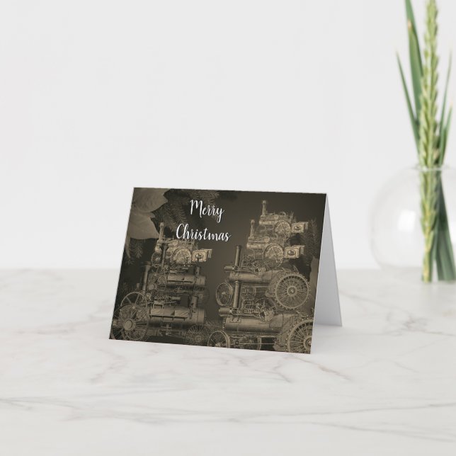 STEAM ENGINE FARM TRACTOR TRACTION ENGINE 1889 HOLIDAY CARD (Front)