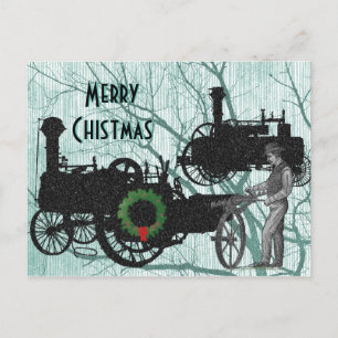 Steam Engine Farm Tractor Traction Farming Antique Holiday Postcard