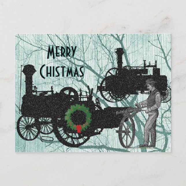 Steam Engine Farm Tractor Traction Farming Antique Holiday Postcard (Front)