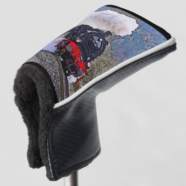 Steam Engine in Snow, Train Locomotive, Railfan Golf Head Cover (3/4 Front)