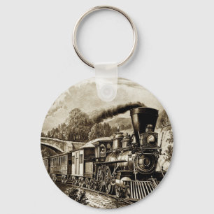 Steam engine locomotive history key ring