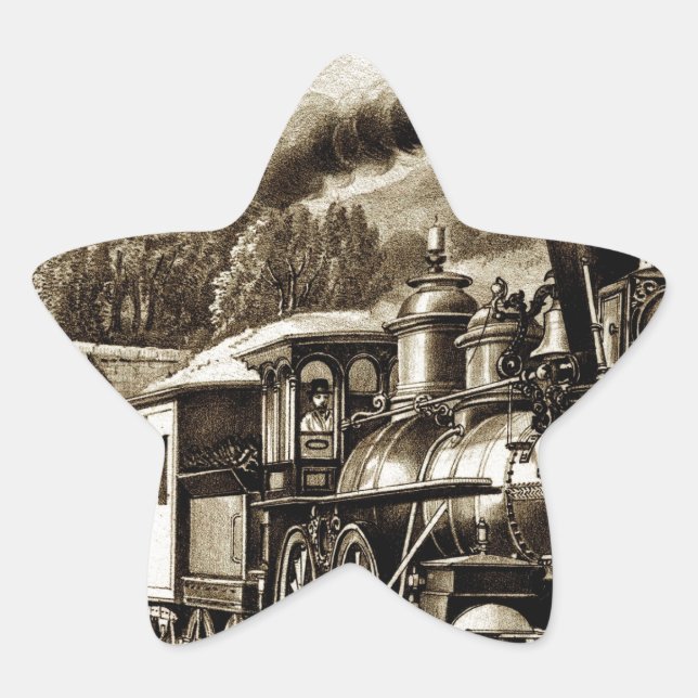 Steam engine locomotive history star sticker (Front)