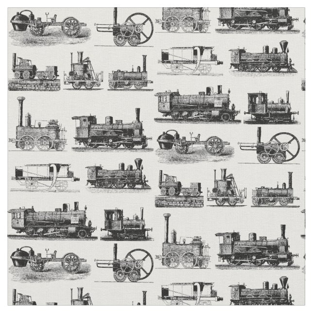 Steam Engine Locomotive "Steampunk" Pattern Fabric (Close Up)