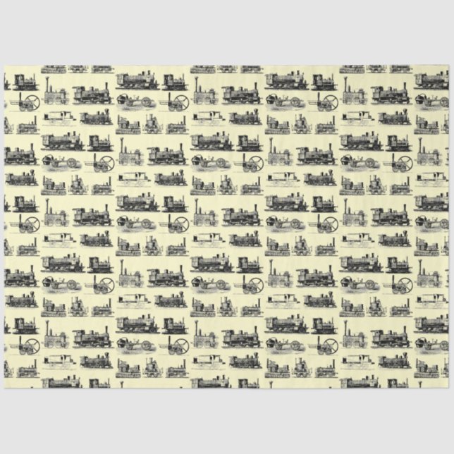 Steam Engine Locomotive "Steampunk" Pattern Tissue Paper (Front)
