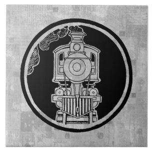 Steam Engine Locomotive Train Illustrated w Stamps Ceramic Tile