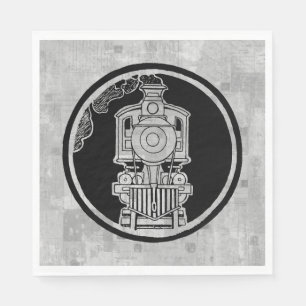 Steam Engine Locomotive Train Illustrated w Stamps Napkin