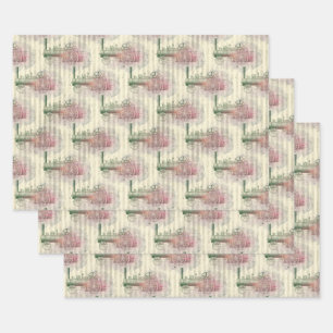 Steam Engine Train and Stripes Wrapping Paper Sheet