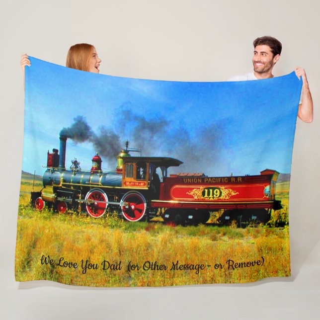 Steam Engine Train Railroad UP119 Add Name etc Fle Fleece Blanket (In Situ)