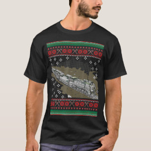 Steam Engine Train Ugly Christmas Railroad T-Shirt