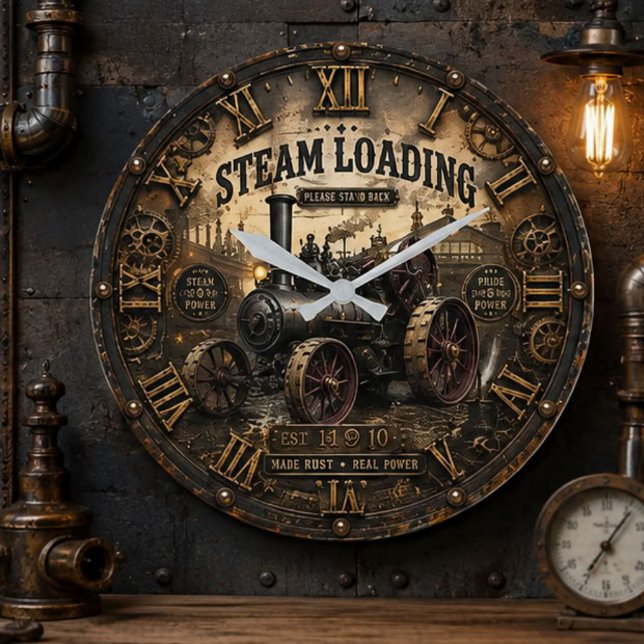 Steam Engine Vintage Steampunk Tractor Large Clock (Creator Uploaded)