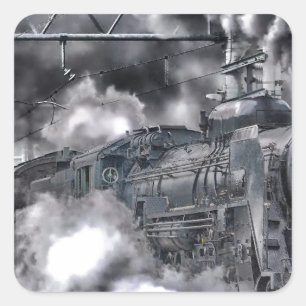 Steam Engines Trains HDR Photo Square Sticker