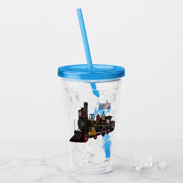 Steam locomotive cartoon illustration  acrylic tumbler (Front Ice)