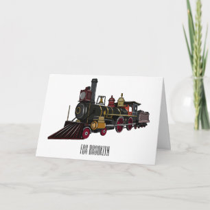 Steam locomotive cartoon illustration  card