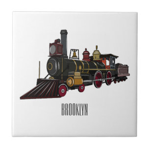 Steam locomotive cartoon illustration  ceramic tile