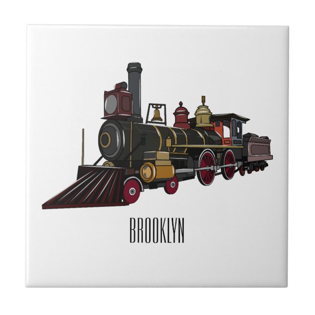 Steam locomotive cartoon illustration  ceramic tile (Front)