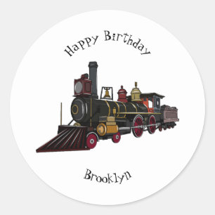 Steam locomotive cartoon illustration  classic round sticker