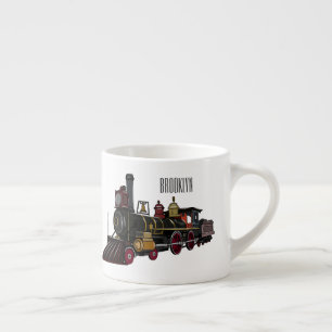 Steam locomotive cartoon illustration espresso cup