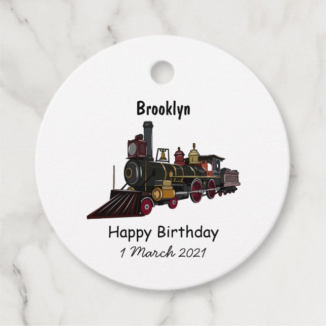 Steam locomotive cartoon illustration favour tags (Front)